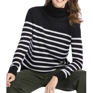 Harper‎ Lane 100% Cashmere Sweater Women's Medium Turtle Neck Striped Cozy